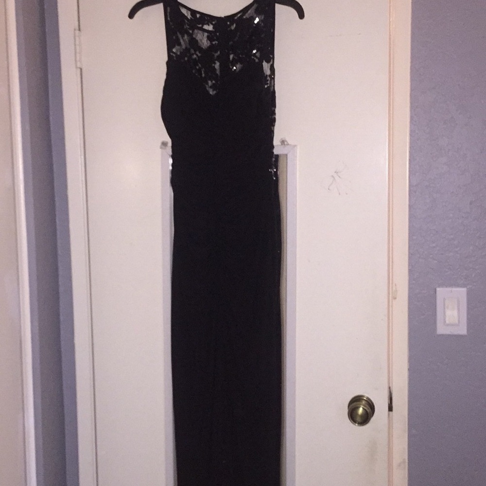 Black lace and sequined prom dress